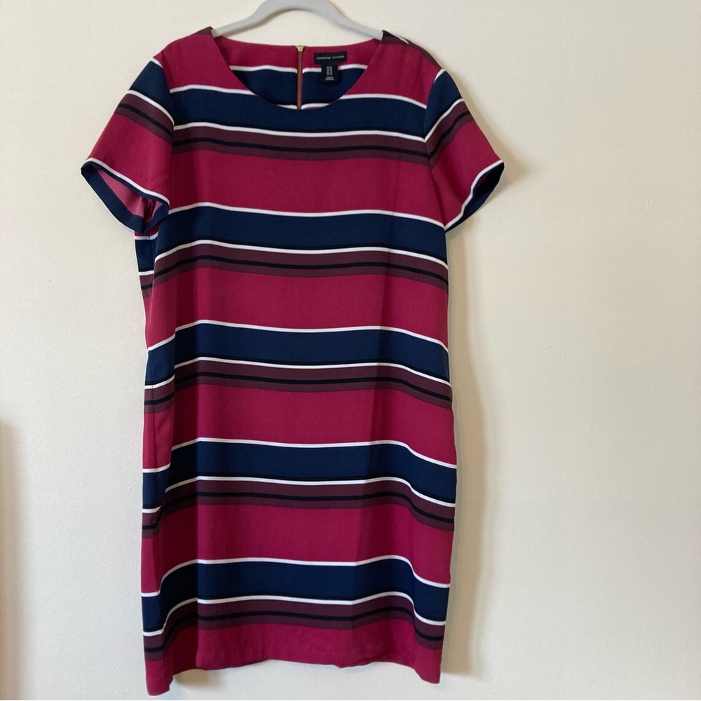 Adrienne Vittadini Striped Dress - Navy and Maroon